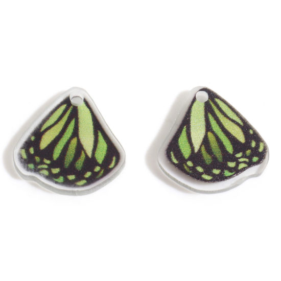Picture of Acrylic Insect Charms Butterfly Wing Olive Green 15mm x 15mm, 10 PCs