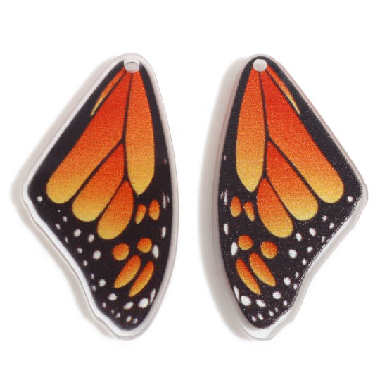 Picture of Acrylic Insect Pendants Butterfly Wing Orange 3.6cm x 1.9cm, 10 PCs