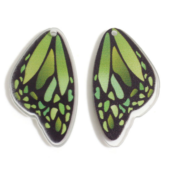 Bild von Acryl Insekt Anhänger Schmetterlingsflügel Olivgrün 3.6cm x 2cm, 10 Stück