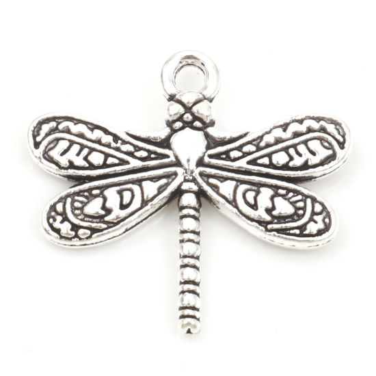 Picture of Zinc Based Alloy Insect Charms Antique Silver Color Dragonfly Animal 21mm x 19.5mm, 20 PCs