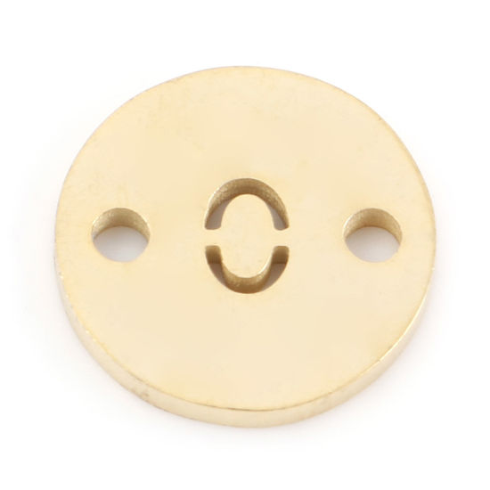 2 個 真空メッキ 304ステンレス鋼 コネクター ペンダント チャーム 円形 金メッキ 文字「 0」 透かし 10mm 直径、 の画像