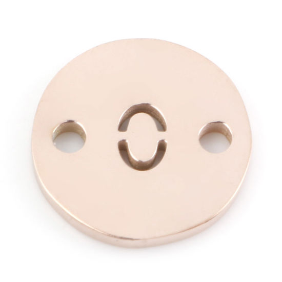 304ステンレス鋼 コネクター 円形 ローズゴールド 文字「 0 」 透かし 10mm 直径、 2 個 の画像
