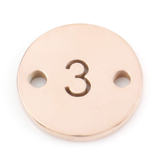 304ステンレス鋼 コネクター 円形 ローズゴールド 文字「 3 」 透かし 10mm 直径、 2 個 の画像