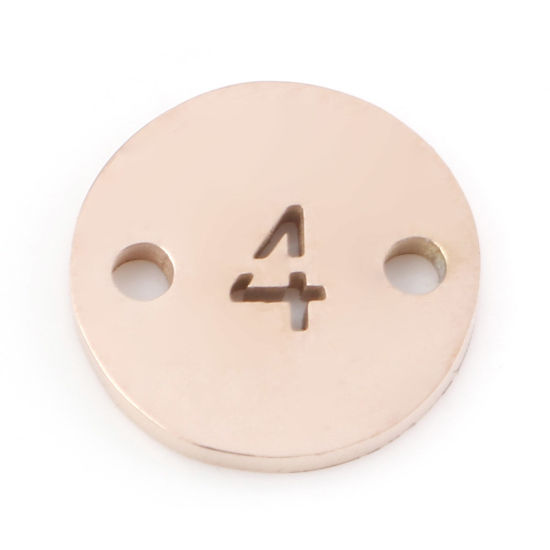 304ステンレス鋼 コネクター 円形 ローズゴールド 文字「 4 」 透かし 10mm 直径、 2 個 の画像