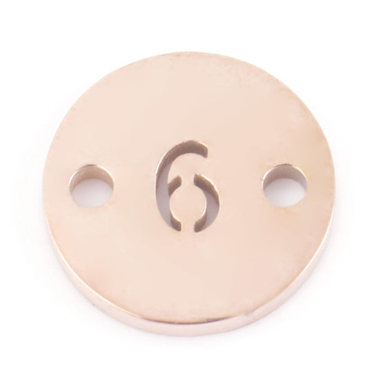 304ステンレス鋼 コネクター 円形 ローズゴールド 文字「 6 」 透かし 10mm 直径、 2 個 の画像
