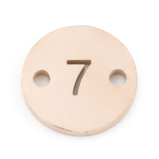 304ステンレス鋼 コネクター 円形 ローズゴールド 文字「 7 」 透かし 10mm 直径、 2 個 の画像