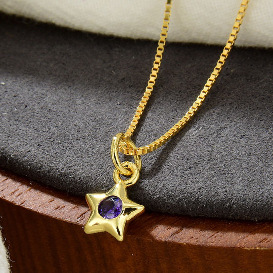 Изображение Латунь галактика Подвески Позолоченный Звезда Фиолетовый Искусственный Циркон 13мм x 7мм, 2 ШТ