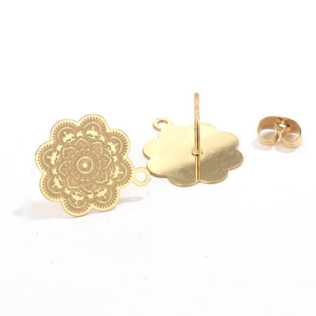 Picture of 304 Stainless Steel Boho Chic Bohemia Ear Post Stud Earrings Round Multicolor Filigree With Loop Post/ Wire Size: (21 gauge)