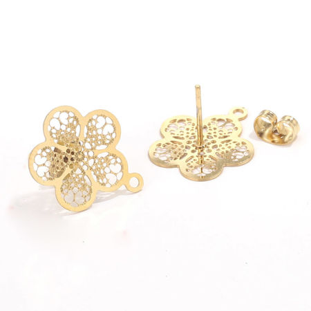Picture of 304 Stainless Steel Boho Chic Bohemia Ear Post Stud Earrings Round Multicolor Filigree With Loop Post/ Wire Size: (21 gauge)