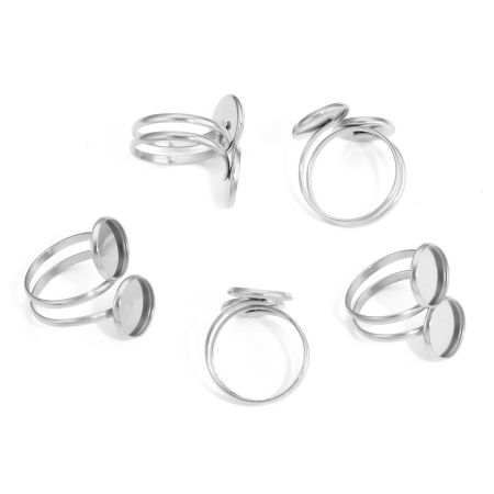 Image de Bagues Ouvert Ajoustable en 304 Acier Inoxydable Argent Mat Rond Cabochon Rapportable (Convenable à 12mm Dia) 18mm (Taille d'US 7.75), 1 Pièce
