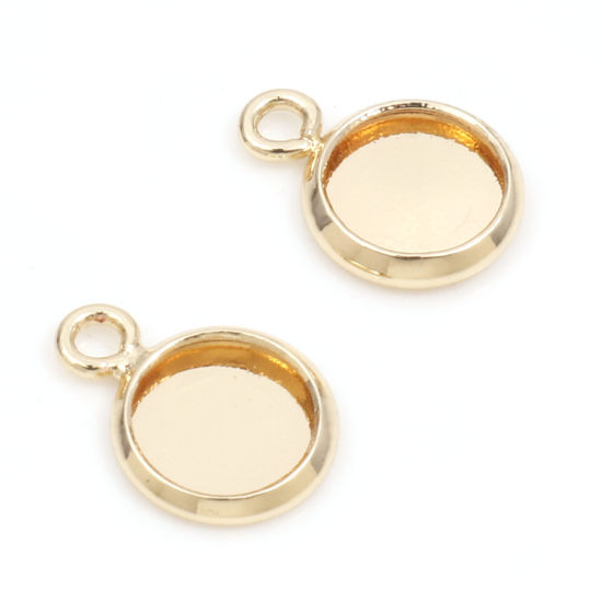Picture of Brass Charms 14K Gold Plated Round Cabochon Settings (Fits 6mm Dia.) 11mm x 8mm, 5 PCs