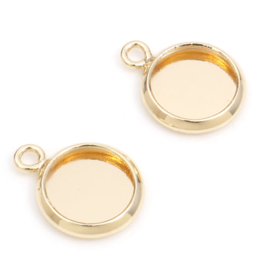 Picture of Brass Charms 14K Gold Plated Round Cabochon Settings (Fits 8mm Dia.) 13mm x 10mm, 5 PCs
