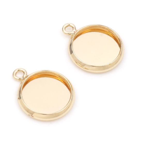 Picture of Brass Charms 14K Gold Plated Round Cabochon Settings (Fits 10mm Dia.) 15mm x 12mm, 5 PCs