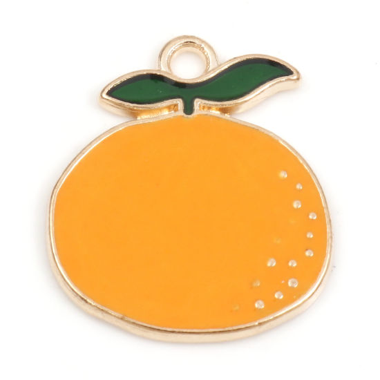 Picture of Zinc Based Alloy Charms Gold Plated Orange Fruit Orange Fruit Enamel 21mm x 18.5mm, 10 PCs