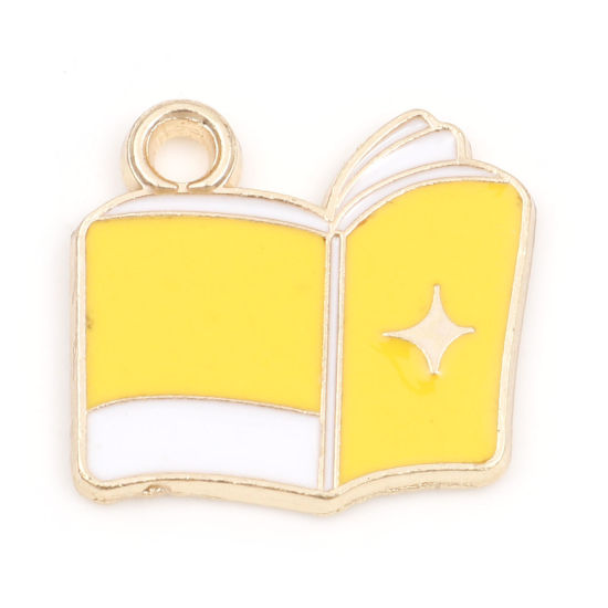 Picture of Zinc Based Alloy College Jewelry Charms Gold Plated Yellow Book Star Enamel 17mm x 16mm, 10 PCs