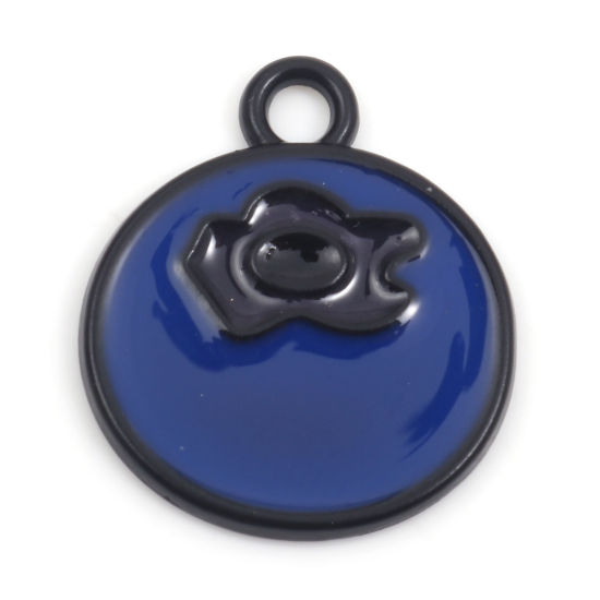 Imagen de Zamak Colgantes Charms Arándano Negro Azul Oscuro Fruta Esmalte 17mm x 15mm, 10 Unidades