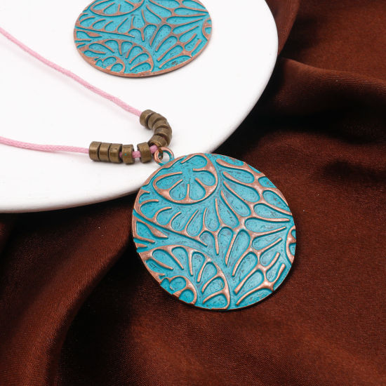 Imagen de Zamak Patina Colgantes Ronda Tono Bronce Azul Flor 5.4cm x 4.9cm, 2 Unidades