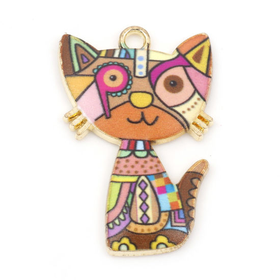 Picture of Zinc Based Alloy Pendants Gold Plated Orange Cat Animal Enamel 3cm x 2cm, 10 PCs