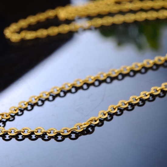 Picture of 304 Stainless Steel Jewelry Link Cable Chain Necklace Gold Plated 56cm(22") long, Chain Size: 3x2.3mm(1/8"x1/8"), 1 Piece