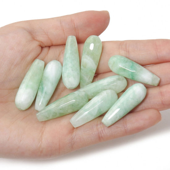 Picture of White jade ( Natural ) Loose Spacer Beads Drop Jade Green About 30mm x 10mm, 2 PCs