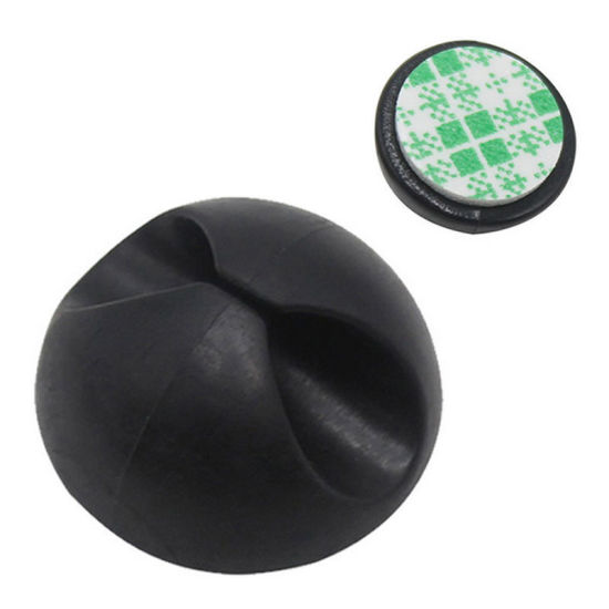 Picture of Silicone Cable Wire Holder Organizer Black Round Self Adhesive 15mm x 8mm, 1 Piece