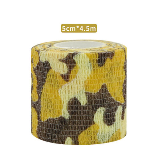 不織布 粘着性伸縮包帯 関節サポートテープ 手首用 黄色 迷彩 5cm、 1 巻 (約 4.5メートル/束) の画像