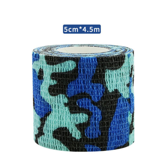 不織布 粘着性伸縮包帯 関節サポートテープ 手首用 青 迷彩 5cm、 1 巻 (約 4.5メートル/束) の画像