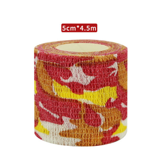 不織布 粘着性伸縮包帯 関節サポートテープ 手首用 赤 迷彩 5cm、 1 巻 (約 4.5メートル/束) の画像