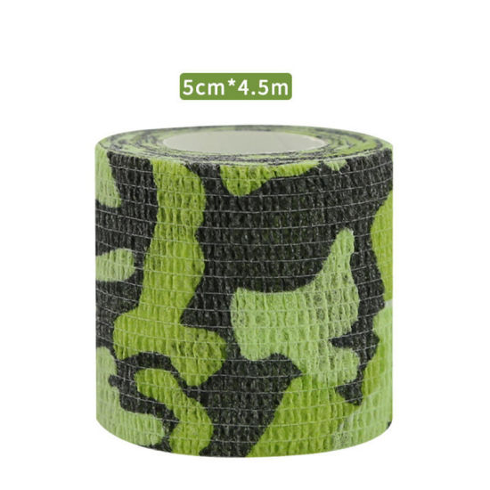 不織布 粘着性伸縮包帯 関節サポートテープ 手首用 濃緑 迷彩 5cm、 1 巻 (約 4.5メートル/束) の画像