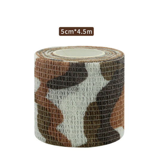 不織布 粘着性伸縮包帯 関節サポートテープ 手首用 ブラウン 迷彩 5cm、 1 巻 (約 4.5メートル/束) の画像