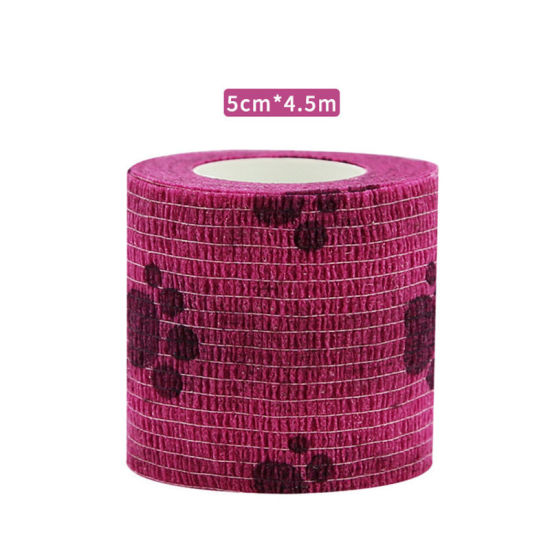 不織布 粘着性伸縮包帯 関節サポートテープ 手首用 ピンク フットプリント 5cm、 1 巻 (約 4.5メートル/束) の画像