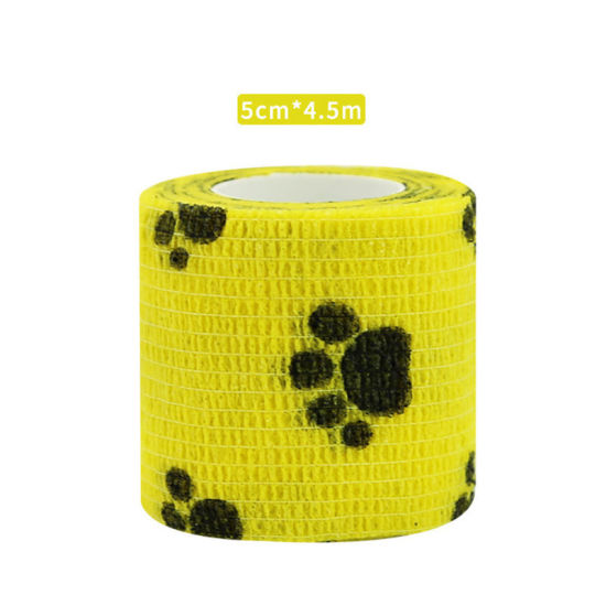 Picture of Nonwovens Elastic Medical Bandage Tape For First Aid Body Care Sports Wrist Support Yellow Paw Print 5cm, 1 Roll (Approx 4.5 M/Roll)
