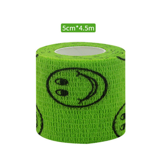 不織布 粘着性伸縮包帯 関節サポートテープ 手首用 緑 笑顔 5cm、 1 巻 (約 4.5メートル/束) の画像