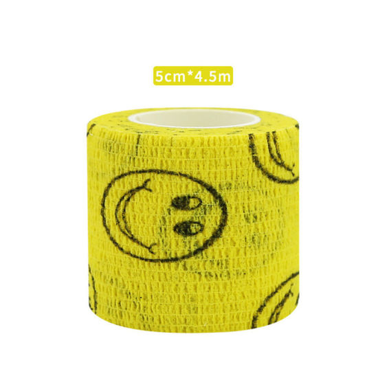 不織布 粘着性伸縮包帯 関節サポートテープ 手首用 黄色 笑顔 5cm、 1 巻 (約 4.5メートル/束) の画像