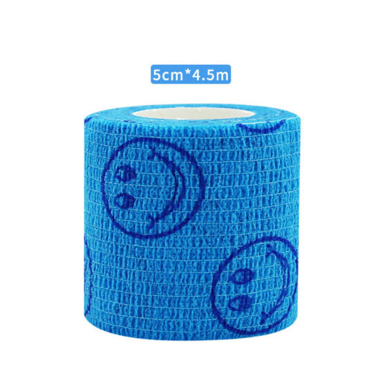 不織布 粘着性伸縮包帯 関節サポートテープ 手首用 青 笑顔 5cm、 1 巻 (約 4.5メートル/束) の画像