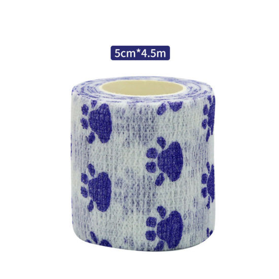 Picture of Nonwovens Elastic Medical Bandage Tape For First Aid Body Care Sports Wrist Support White & Dark Blue Paw Print 5cm, 1 Roll (Approx 4.5 M/Roll)