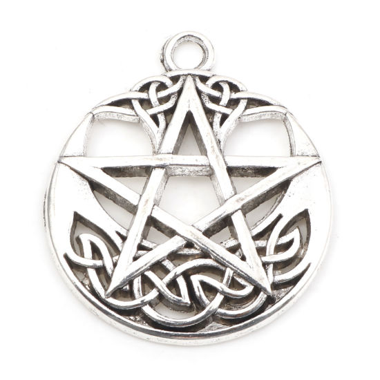 Picture of Zinc Based Alloy Religious Pendants Antique Silver Color Pentagram Star Celtic Knot Hollow 3.5cm x 3cm, 5 PCs