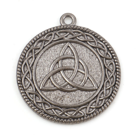 Bild von Zinklegierung Religiös Anhänger Rund Metallschwarz Keltisch Knoten 3.2cm x 2.8cm, 10 Stück