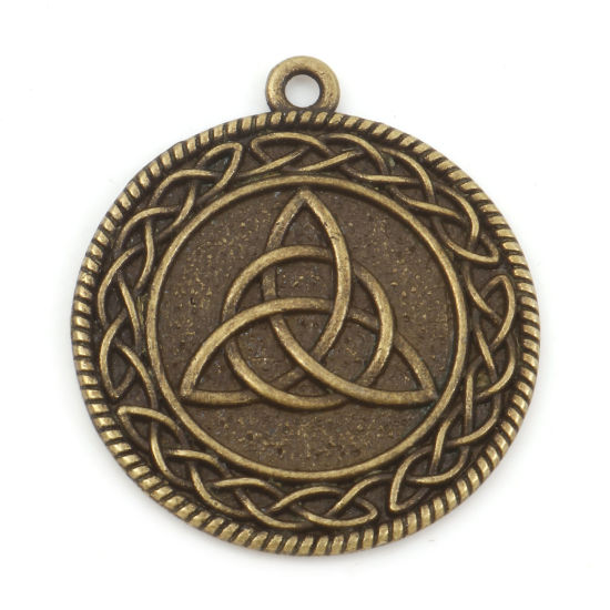 Bild von Zinklegierung Religiös Anhänger Rund Bronzefarbe Keltisch Knoten 3.2cm x 2.8cm, 10 Stück
