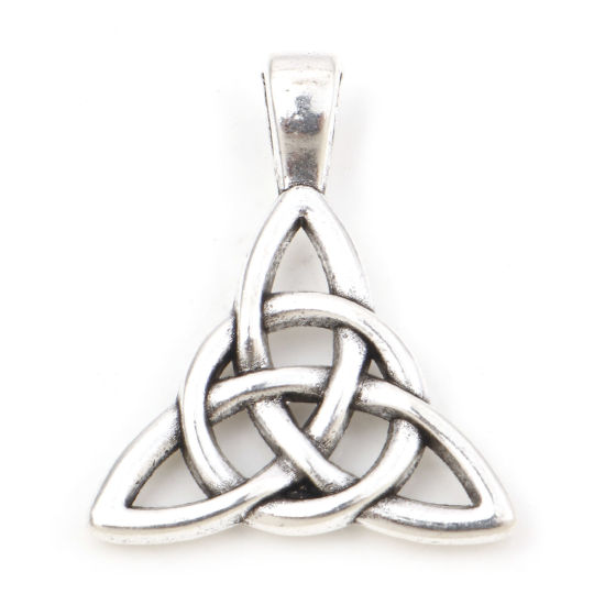 Picture of Zinc Based Alloy Religious Pendants Antique Silver Color Triangle Celtic Knot Hollow 3cm x 2.5cm, 10 PCs