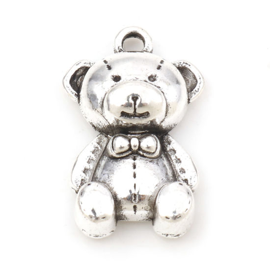 Picture of Zinc Based Alloy Charms Antique Silver Color Bear Animal 17mm x 11mm, 20 PCs