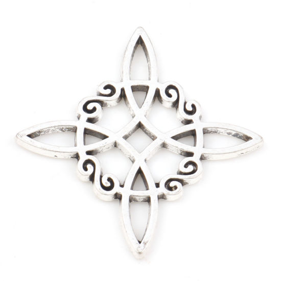 Picture of Zinc Based Alloy Religious Pendants Antique Silver Color Cross Celtic Knot Hollow 3cm x 3cm, 10 PCs