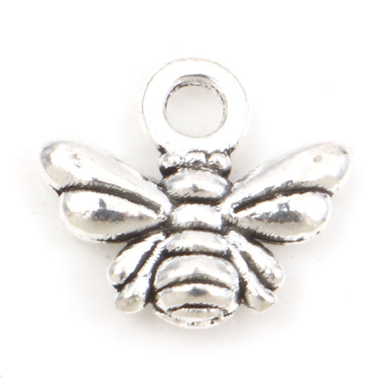 Picture of Zinc Based Alloy Insect Charms Antique Silver Color Bee Animal 11mm x 10mm, 50 PCs