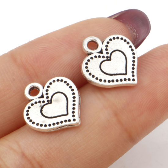 Bild von Zinklegierung Valentinstag Charms Herz Antiksilber 13mm x 12mm, 20 Stück
