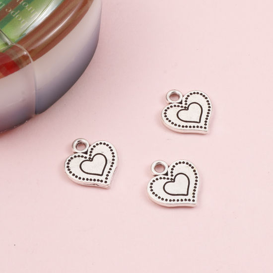 Bild von Zinklegierung Valentinstag Charms Herz Antiksilber 13mm x 12mm, 20 Stück