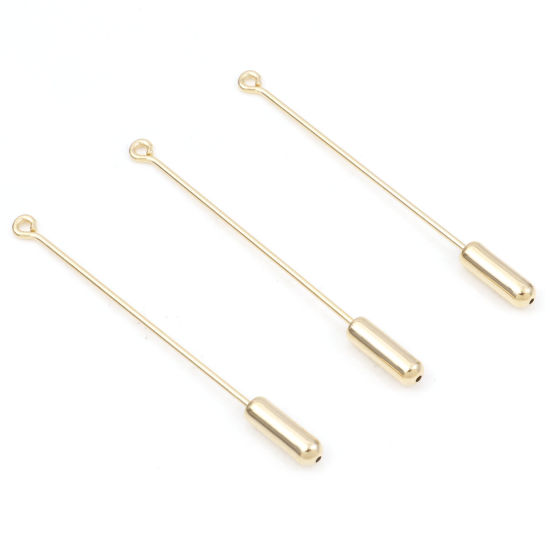 Bild von Messing Brosche Streifen 14K Gold Mit offener Schleife 5cm x 0.4cm, 5 Stück