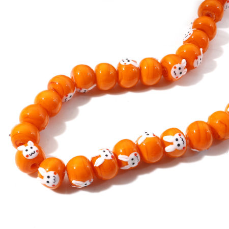 Image de Perles en Verre au Chalumeau Abaque Orange Lapins 14mm Dia, Trou: 2.2mm, 2 Pcs