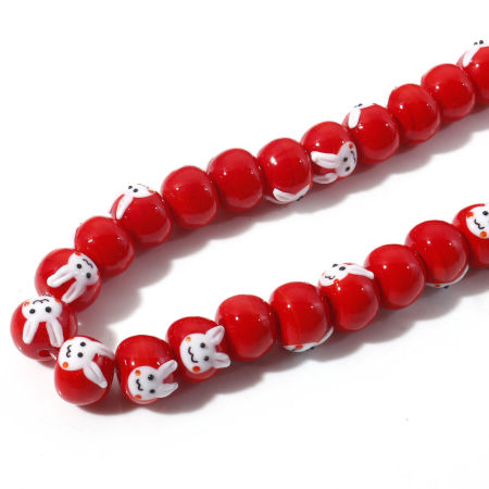 Image de Perles en Verre au Chalumeau Abaque Rouge Lapins 14mm Dia, Trou: 2.2mm, 2 Pcs