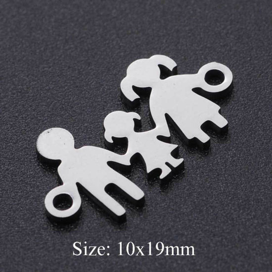 Imagen de 201 Acero Inoxidable Familia Conectores Padres y Niño Tono de Plata 19mm x 10mm, 1 Unidad
