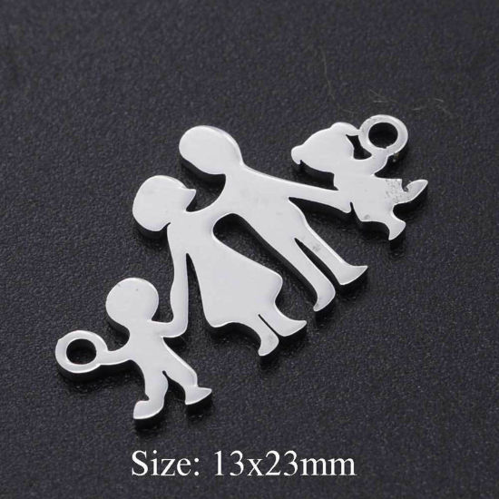 Imagen de 201 Acero Inoxidable Familia Conectores Padres y Niño Tono de Plata 23mm x 13mm, 1 Unidad